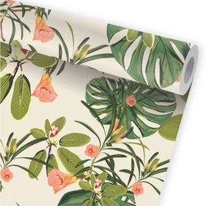 Papel De Parede Floral Flores Tropical Folhagem Plantas A620