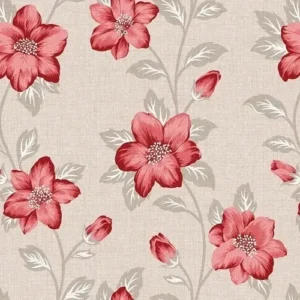 Papel De Parede Floral Flores Vermelhas Fundo Bege Fl196