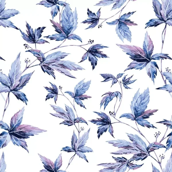 Papel De Parede Floral Folhagem Roxa E Azul Lavável Vinil 3m