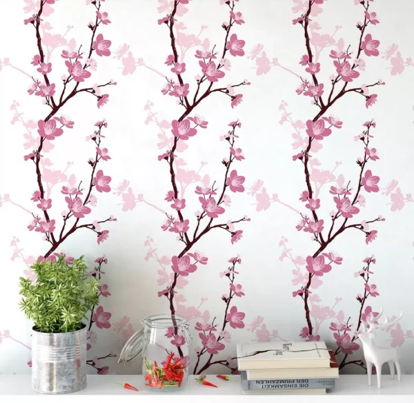 Papel De Parede Floral Fundo Branco Detalhes Em Rosa 2,50m