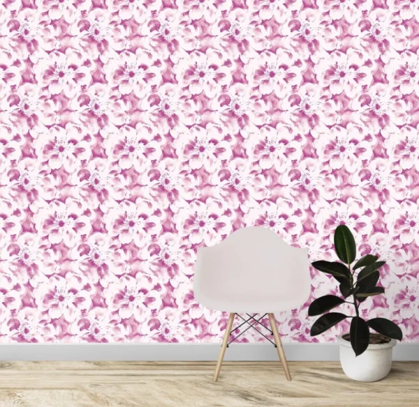 Papel De Parede Floral Fundo Branco E Detalhes Em Roxo 2,50m