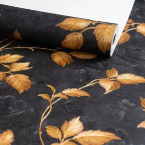 Papel De Parede Floral Fundo Preto Flores Dourado Importado