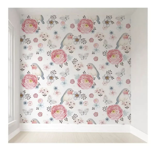 Papel De Parede Floral Infantil Feminino Bebê Menina Por M²