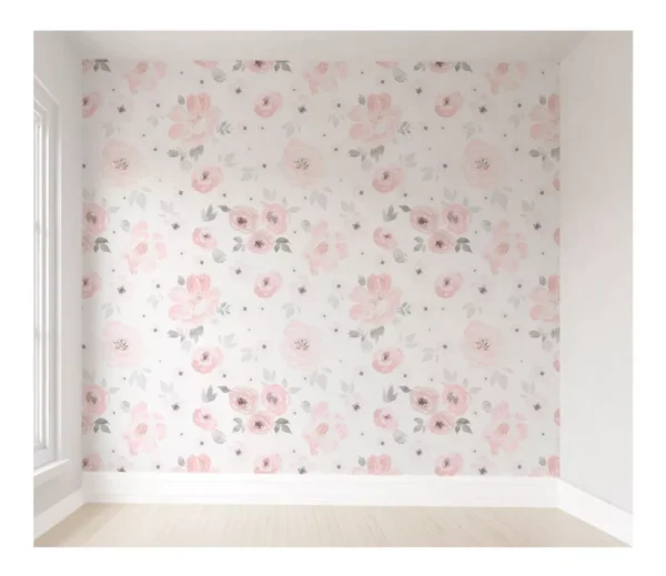 Papel De Parede Floral Infantil Quarto Do Bebê Vr78b 5m²