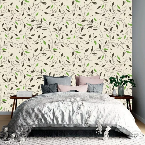 Papel De Parede Floral Linhas Folhas Adesivo Sala Quarto