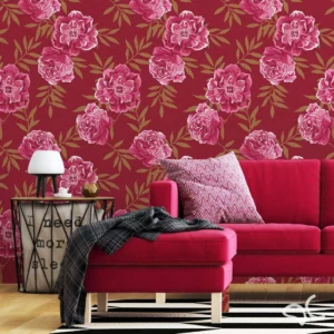 Papel De Parede Floral Linho Vermelho Rosa E Marrom 3m