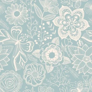 Papel De Parede Floral Mandala Tiffany Turquesa Lavável 3m