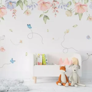 Papel De Parede Floral Menina Infantil Borboleta 10m² Vr567