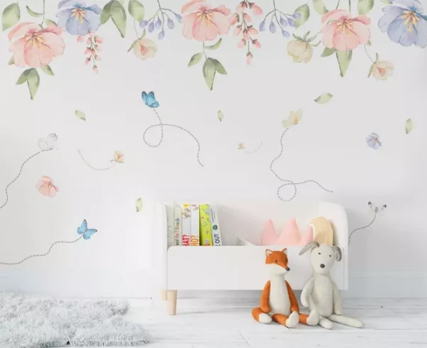 Papel De Parede Floral Menina Infantil Borboleta 10m² Vr567