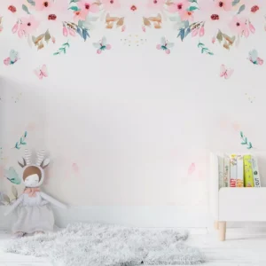 Papel De Parede Floral Menina Quartinho De Bebê Pp214 M²