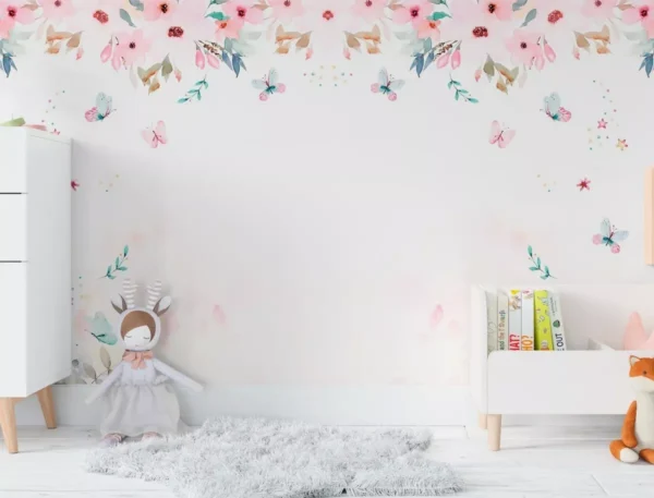 Papel De Parede Floral Menina Quartinho De Bebê Pp214 M²