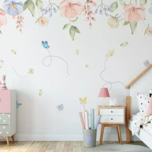 Papel De Parede Floral Menina Quarto Bebê Borboleta M² Pp567