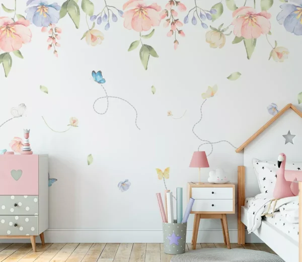 Papel De Parede Floral Menina Quarto Bebê Borboleta M² Pp567