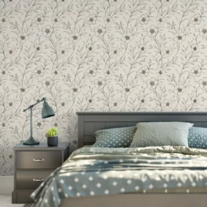 Papel De Parede Floral Minimalista Marrom E Bege -1,50x0,50m