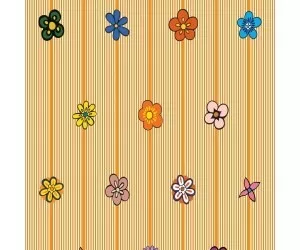 Papel De Parede Floral No Listrado Laranja Lavavel Vinil 3m