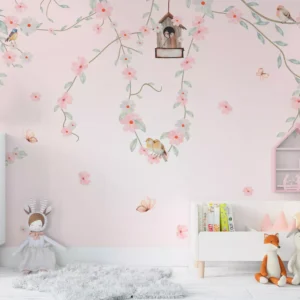 Papel De Parede Floral Pássaros Rosa Quarto Menina M² Pp570