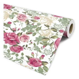 Papel De Parede Floral Rosa Arabesco Creme Para Sala Lavabo