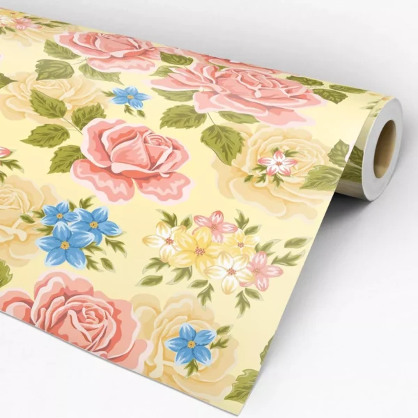 Papel De Parede Floral Rosa Azul E Amarelo 3m