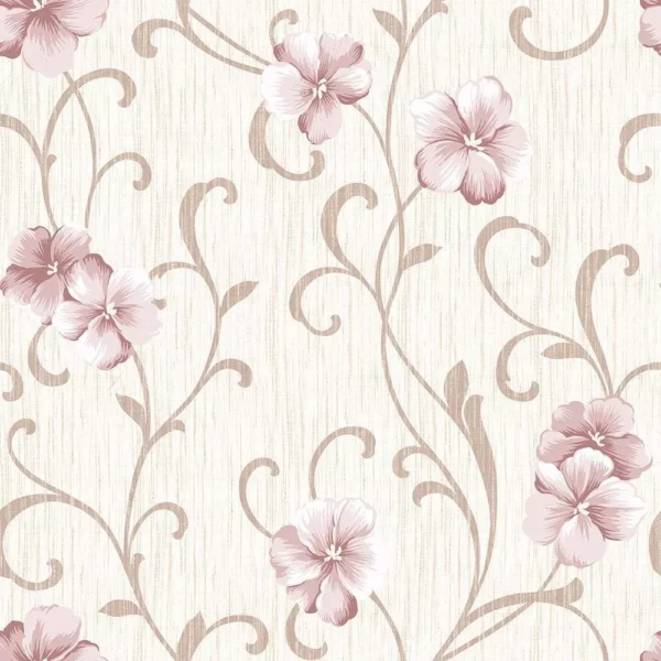 Papel De Parede Floral Rosa Bege Adesivo Vinílico quarto 3 M