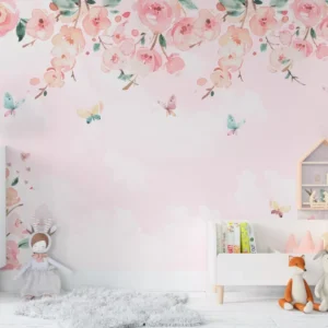 Papel De Parede Floral Rosa Borboletas De Menina Pp526 M²