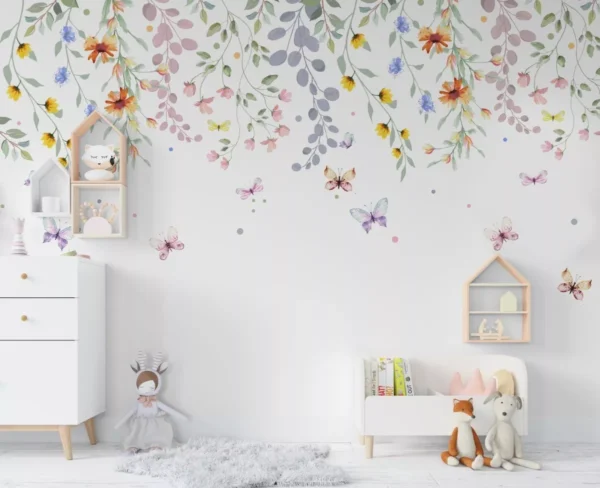 Papel De Parede Floral Rosa Borboletinha Infantil 10m² Vr500