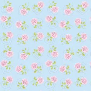 Papel De Parede Floral Rosa Delicado Fundo Azul Lavável 3mt