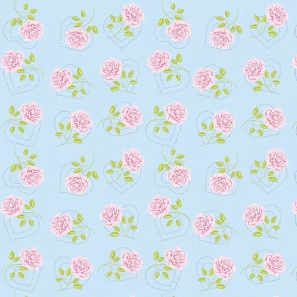 Papel De Parede Floral Rosa Delicado Fundo Azul Lavável 3mt