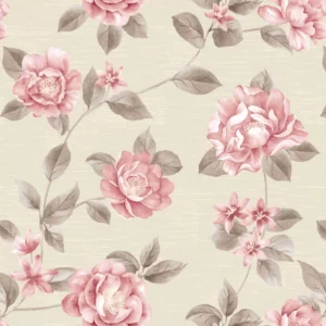 Papel De Parede Floral Rosa Delicado Fundo Bege