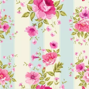 Papel De Parede Floral Rosa Delicado Fundo Listrado 1,50m