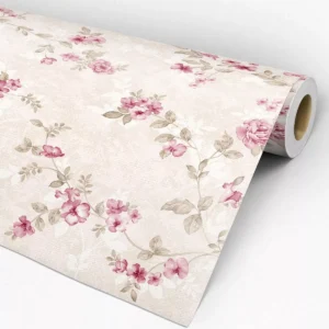 Papel De Parede Floral Rosa Marrom E Linho Retrô 3m