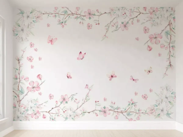 Papel De Parede Floral Rosa Menina Para Quarto De Bebê 11m²