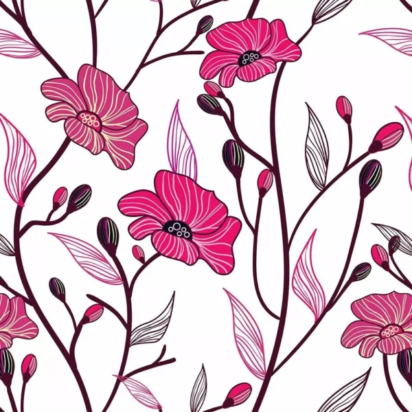 Papel De Parede Floral Rosa Roxo E Branco Lavavel Vinil 3m