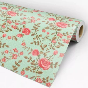 Papel De Parede Floral Rosa Vermelha Galhos Marrom Verde