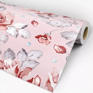 Papel De Parede Floral Rosa Vermelho E Roxo 3m