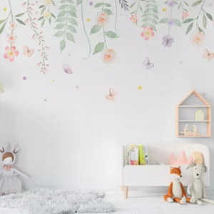 Papel De Parede Floral Rosas Borboletas Infantil 12m² Vr586