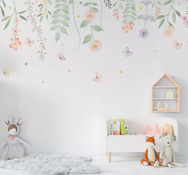 Papel De Parede Floral Rosas Borboletas Infantil 12m² Vr586