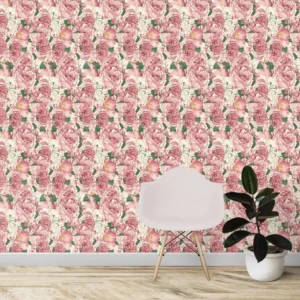 Papel De Parede Floral Rosas De Jardim Rosa Branco E Verde