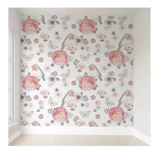 Papel De Parede Floral Rosas Infantil Autocolante Vr365 5m²