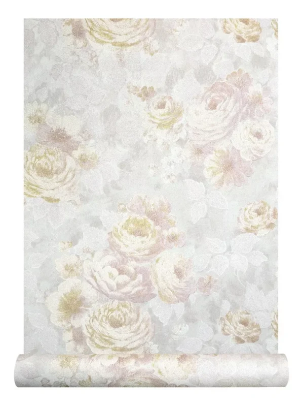 Papel De Parede Floral Rosas (kit 5 Rolos + 5 Colas)