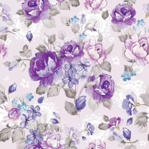 Papel De Parede Floral Rosas Roxas Lilás Fundo Em Azul