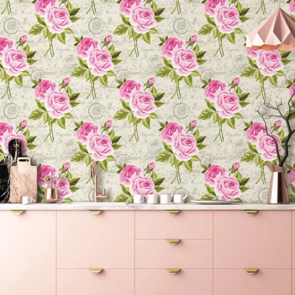 Papel De Parede Floral Rosas Sala Quarto Adesivo Lavável 5m