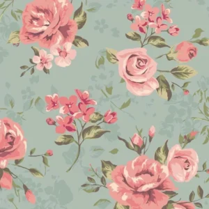 Papel De Parede Floral Rosas Vermelhas Fundo Verde Adesivo