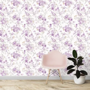 Papel De Parede Floral Roxo Com Detalhes No Fundo 3,50m