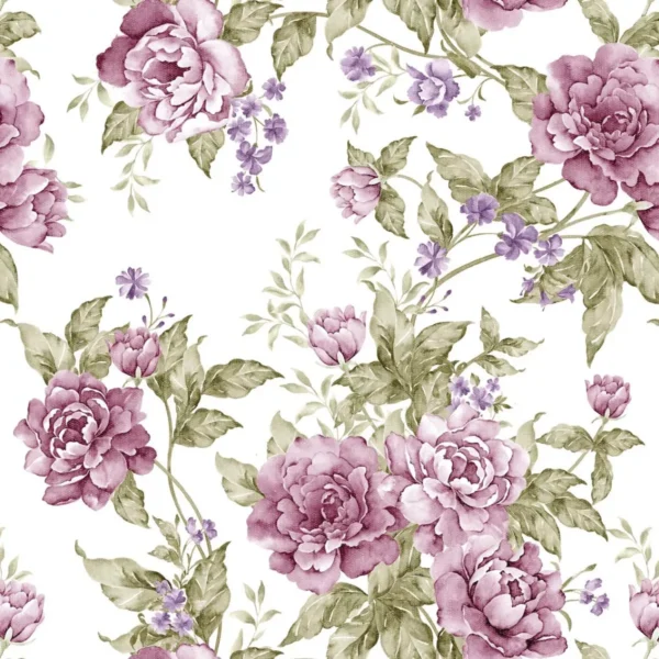 Papel De Parede Floral Roxo Com Fundo Branco Lavável Vinil 3