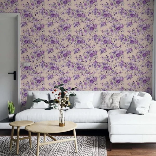 Papel De Parede Floral Roxo Com Manchas 3m