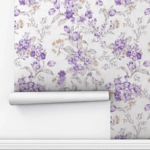 Papel De Parede Floral Roxo Lavanda Elegante Sala Quarto 10m