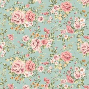 Papel De Parede Floral Tons Rosa E Laranja Fundo Verde 1,50m