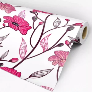 Papel De Parede Floral Traçado Rosa E Amarelo 3m