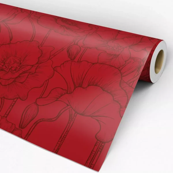 Papel De Parede Floral Vermelho 3m