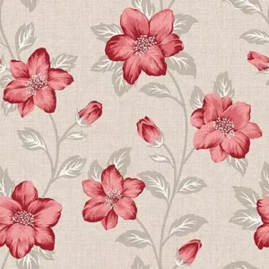 Papel De Parede Floral Vermelho Autoadesivo Fosco 3mx50cm